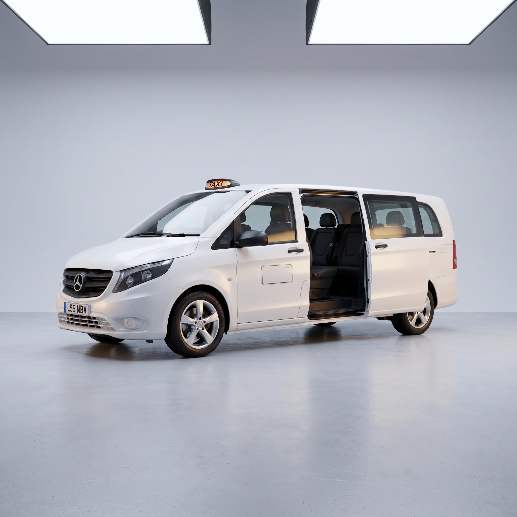 White Mercedes-Benz Vito Tourer eight-seat UK hackney minibus
